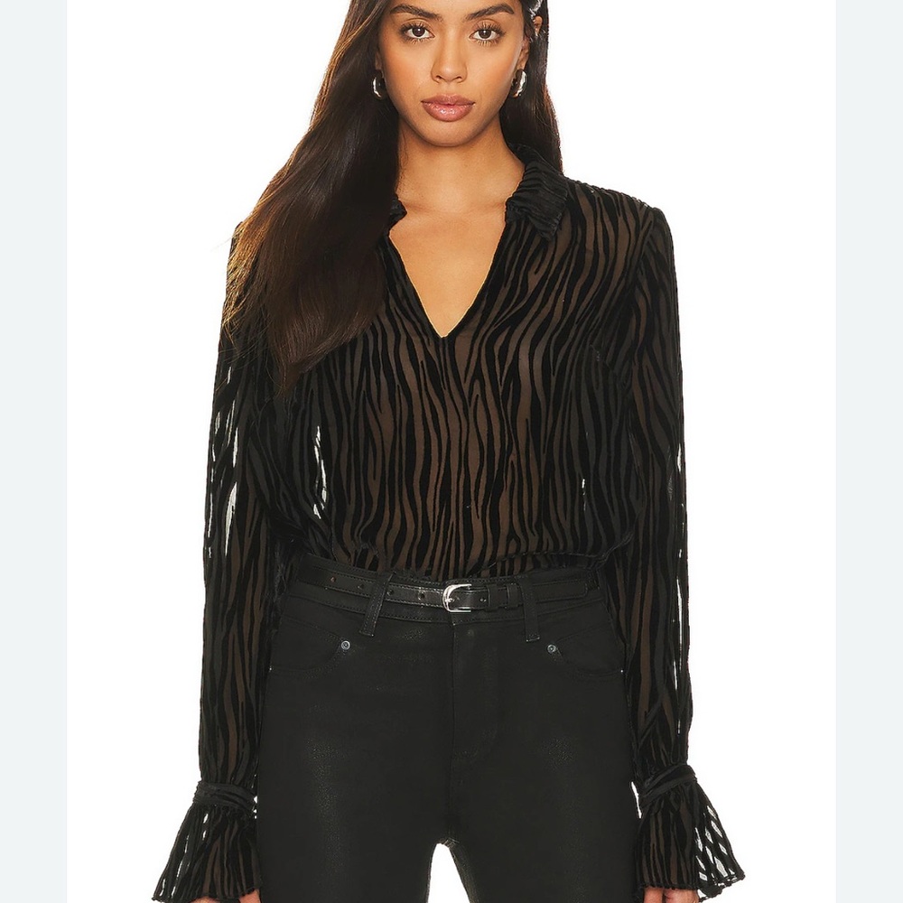 Paige Bennett Black Sheer Zebra Print Women's Top